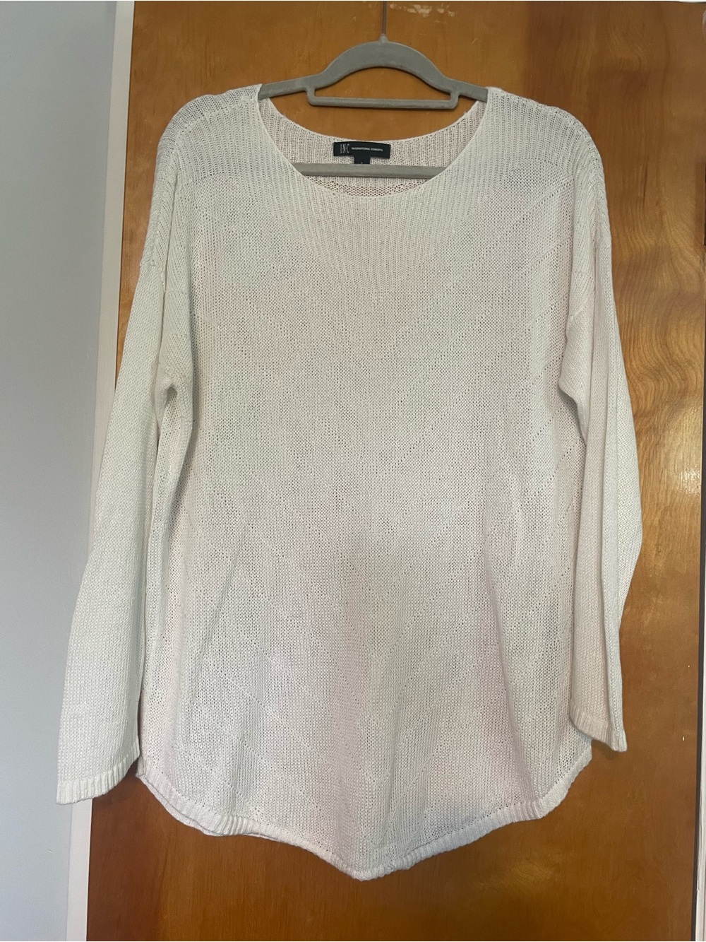 INC White Knit Long-Sleeve Sweater Size L